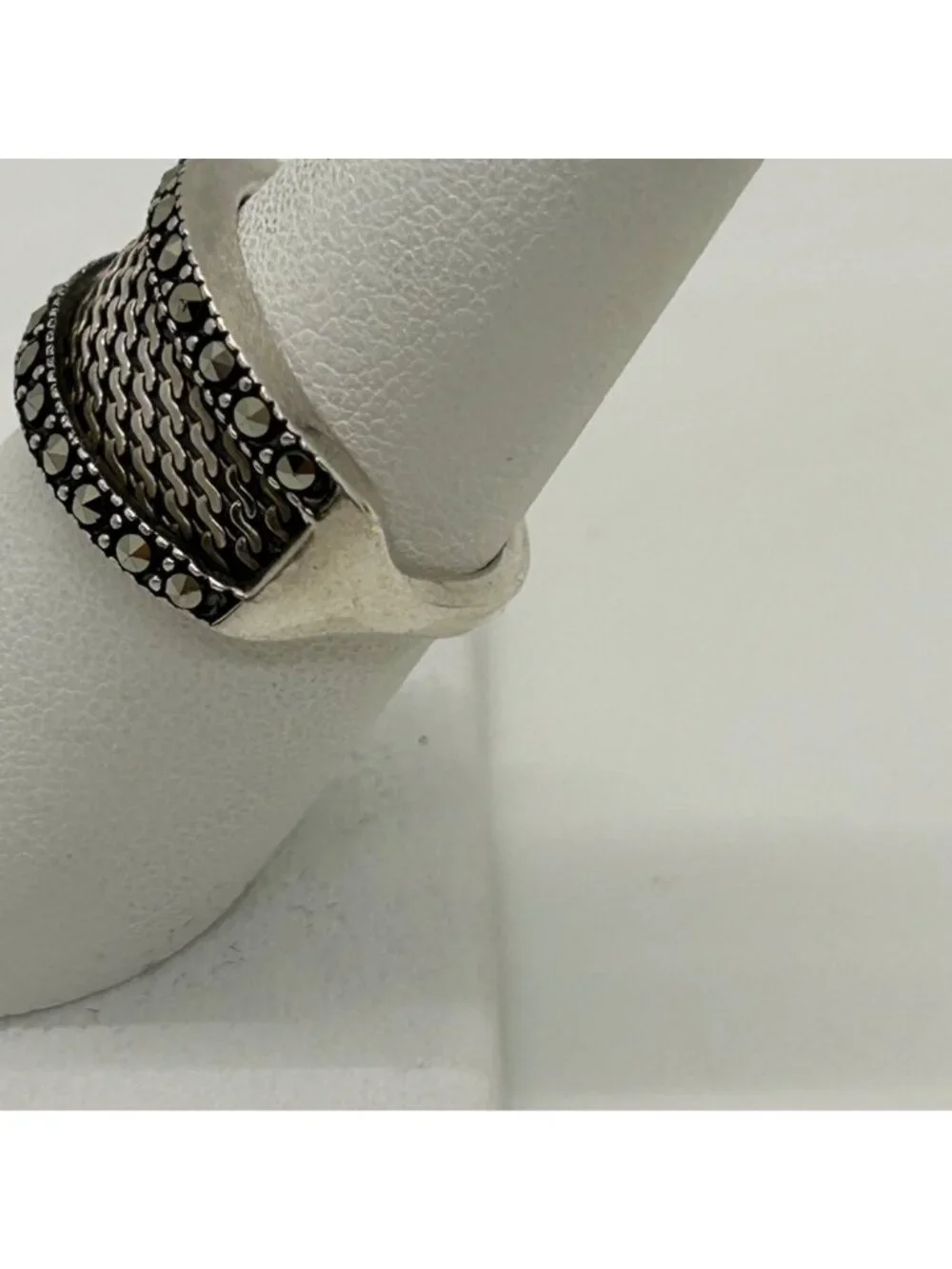 Judith Jack Sterling Silver Ring Size 7  Marcasite Woven Band Vintage 5.89 grams